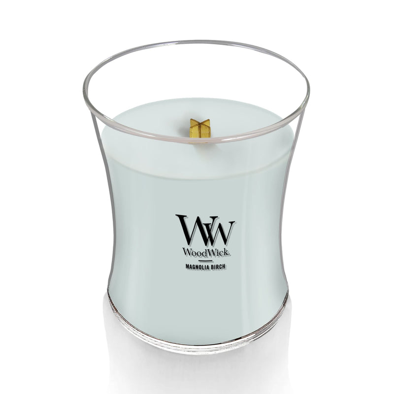 WoodWick Medium Hourglass Scented Candle, Crackles as it Burns, Magnolia Birch, 9.7oz