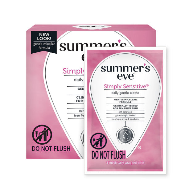 Summer’s Eve Simply Sensitive Daily Gentle Feminine Wipes, Removes Odor, pH balanced, 16 count