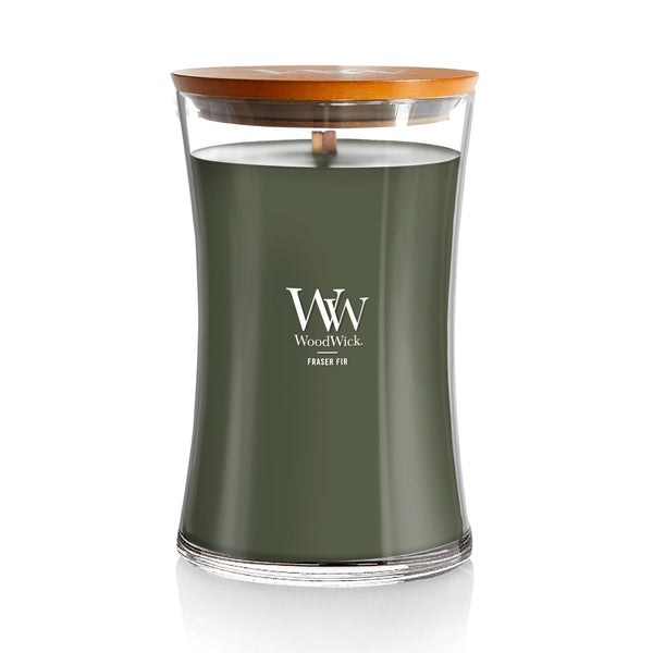 WoodWick Large Hourglass Scented Candle, Crackles as it Burns, Fraser Fir, 21oz