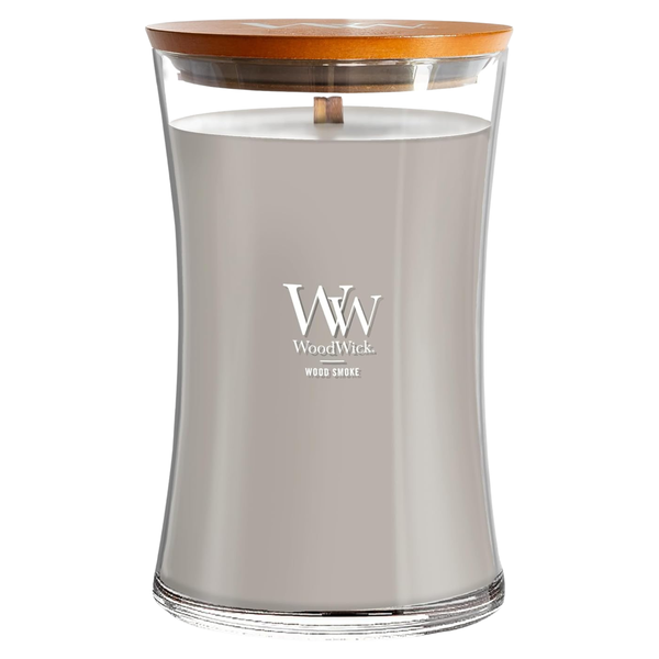 WoodWick Large Hourglass Scented Candle, Crackles as it Burns, Wood Smoke, 21oz