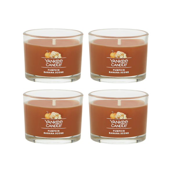 Yankee Candle Signature Votive Mini Candle Jar, Pumpkin Banana Scone Scent, Natural Soy Wax Blend Candle with Natural Fiber Wick, 1.3 OZ Glass Jar (Pack of 4)