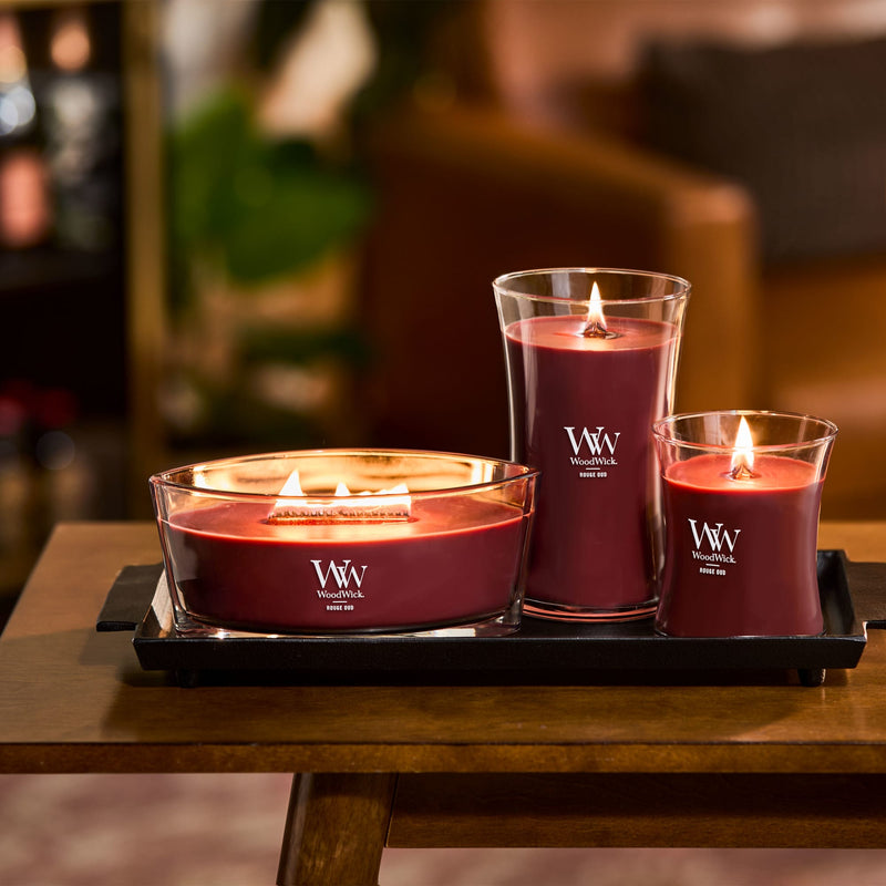 WoodWick Large Hourglass Scented Candle, Crackles as it Burns, Rouge Oud, 21oz