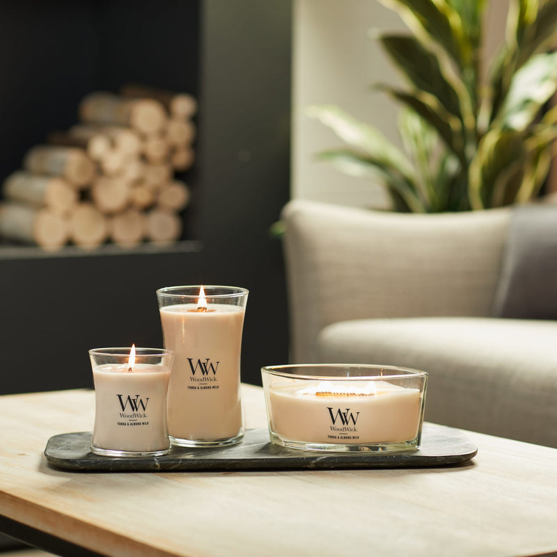 WoodWick Large Hourglass Scented Candle, Crackles as it Burns, Tonka & Almond, 21oz