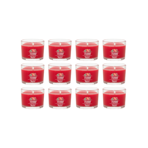 Yankee Candle Signature Votive Mini Candle Jar, Red Apple Wreath Scent, Natural Soy Wax Blend Candle with Natural Fiber Wick, 1.3 OZ Glass Jar (Pack of 12)