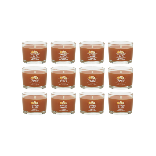 Yankee Candle Signature Votive Mini Candle Jar, Pumpkin Banana Scone Scent, Natural Soy Wax Blend Candle with Natural Fiber Wick, 1.3 OZ Glass Jar (Pack of 12)
