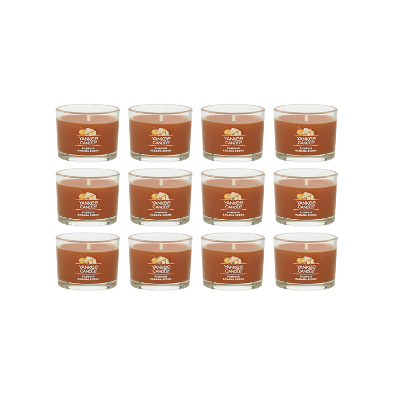 Yankee Candle Signature Votive Mini Candle Jar, Pumpkin Banana Scone Scent, Natural Soy Wax Blend Candle with Natural Fiber Wick, 1.3 OZ Glass Jar (Pack of 12)