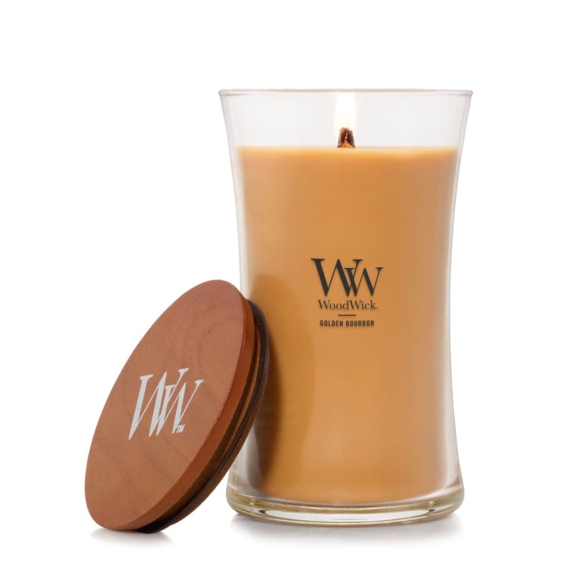 WoodWick Large Hourglass Scented Candle, Crackles as it Burns, Golden Bourbon, 21oz