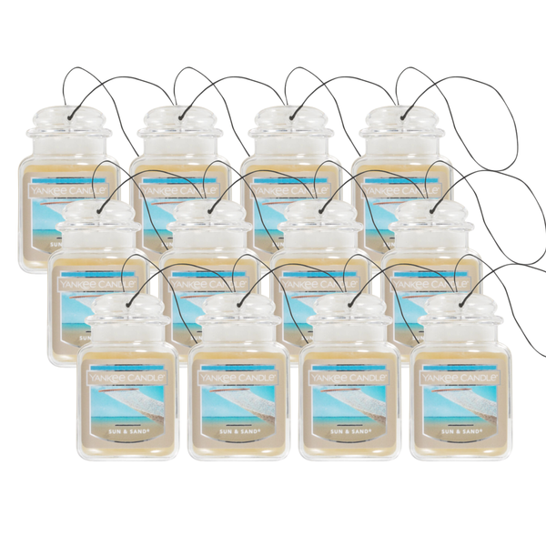 Yankee Candle Car Air Fresheners, Hanging Car Jar Ultimate, Neutralizes Odors Up To 30 Days, Sun & Sand, 0.96 OZ (Pack of 12)