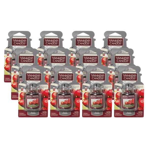 Yankee Candle Car Air Fresheners, Hanging Car Jar Ultimate, Neutralizes Odors Up To 30 Days, Black Cherry, 0.96 OZ (Pack of 12)