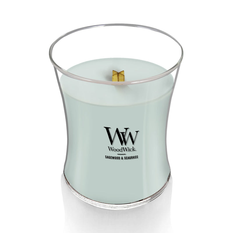 WoodWick Medium Hourglass Scented Candle, Crackles as it Burns, Sagewood & Seagrass, 9.7oz
