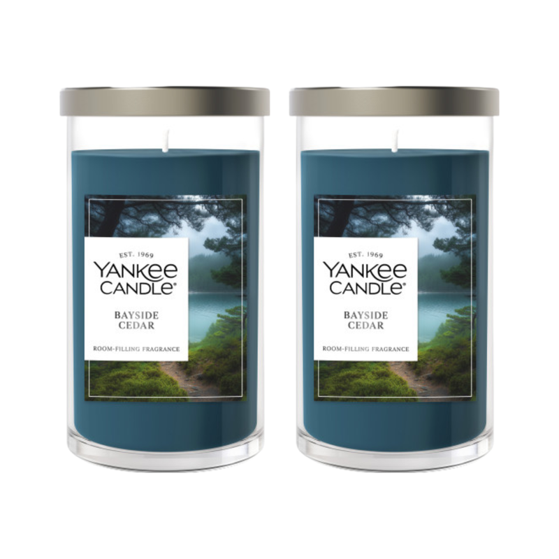 Yankee Candle Medium Pillar Scented Candle, Bayside Cedar, 14.25 oz (2-Pack)