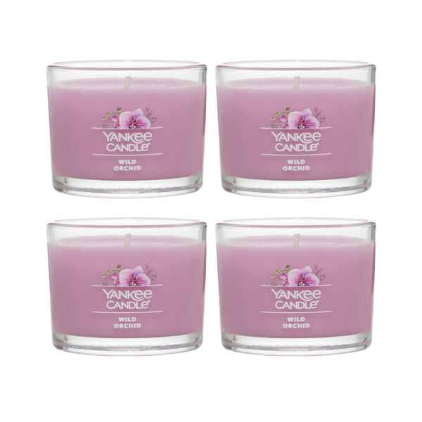 Yankee Candle Signature Votive Mini Candle Jar, Wild Orchid Scent, Natural Soy Wax Blend Candle with Natural Fiber Wick, 1.3 OZ Glass Jar (Pack of 4)