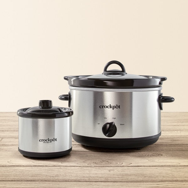 Crockpot 5 Qt. Round Manual Slow Cooker and Little Dipper, Stainless Steel