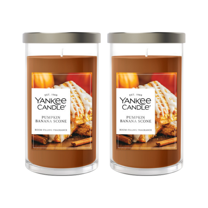 Yankee Candle Medium Pillar Scented Candle, Pumpkin Banana Scone, 14.25 oz, 2-Pack
