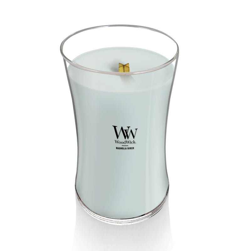 WoodWick Large Hourglass Scented Candle, Crackles as it Burns, Magnolia Birch, 21oz
