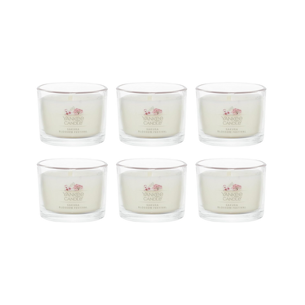 Yankee Candle Signature Votive Mini Candle Jar, Sakura Blossom Festival Scent, Natural Soy Wax Blend Candle with Natural Fiber Wick, 1.3 OZ Glass Jar (Pack of 6)