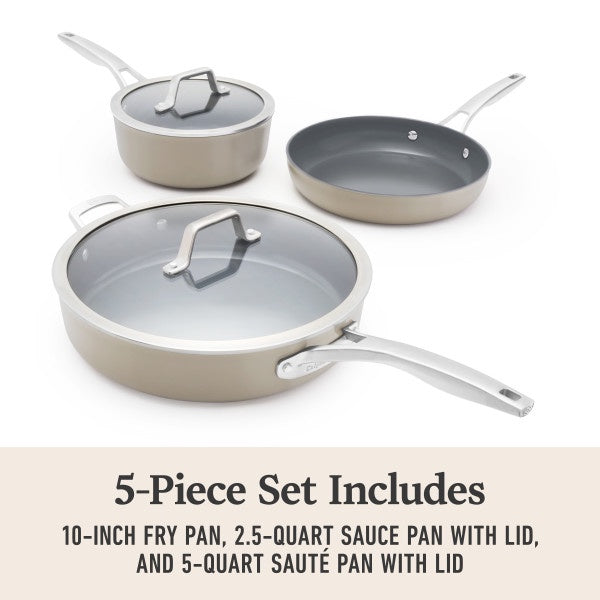 Calphalon Premier Ceramic Nonstick 5-Piece Cookware Set, Mushroom Grey, 1 CT