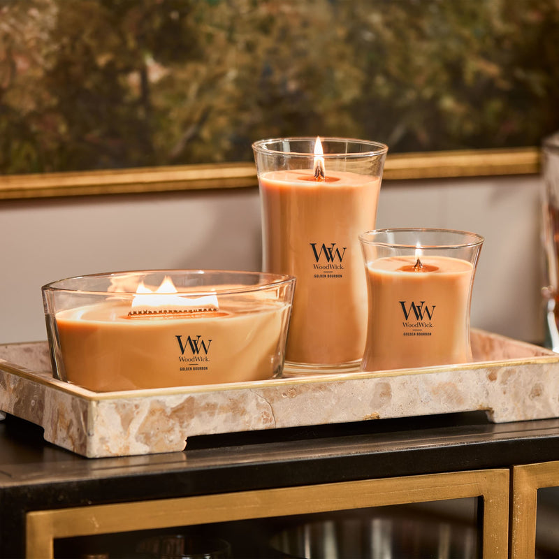 WoodWick Large Hourglass Scented Candle, Crackles as it Burns, Golden Bourbon, 21oz
