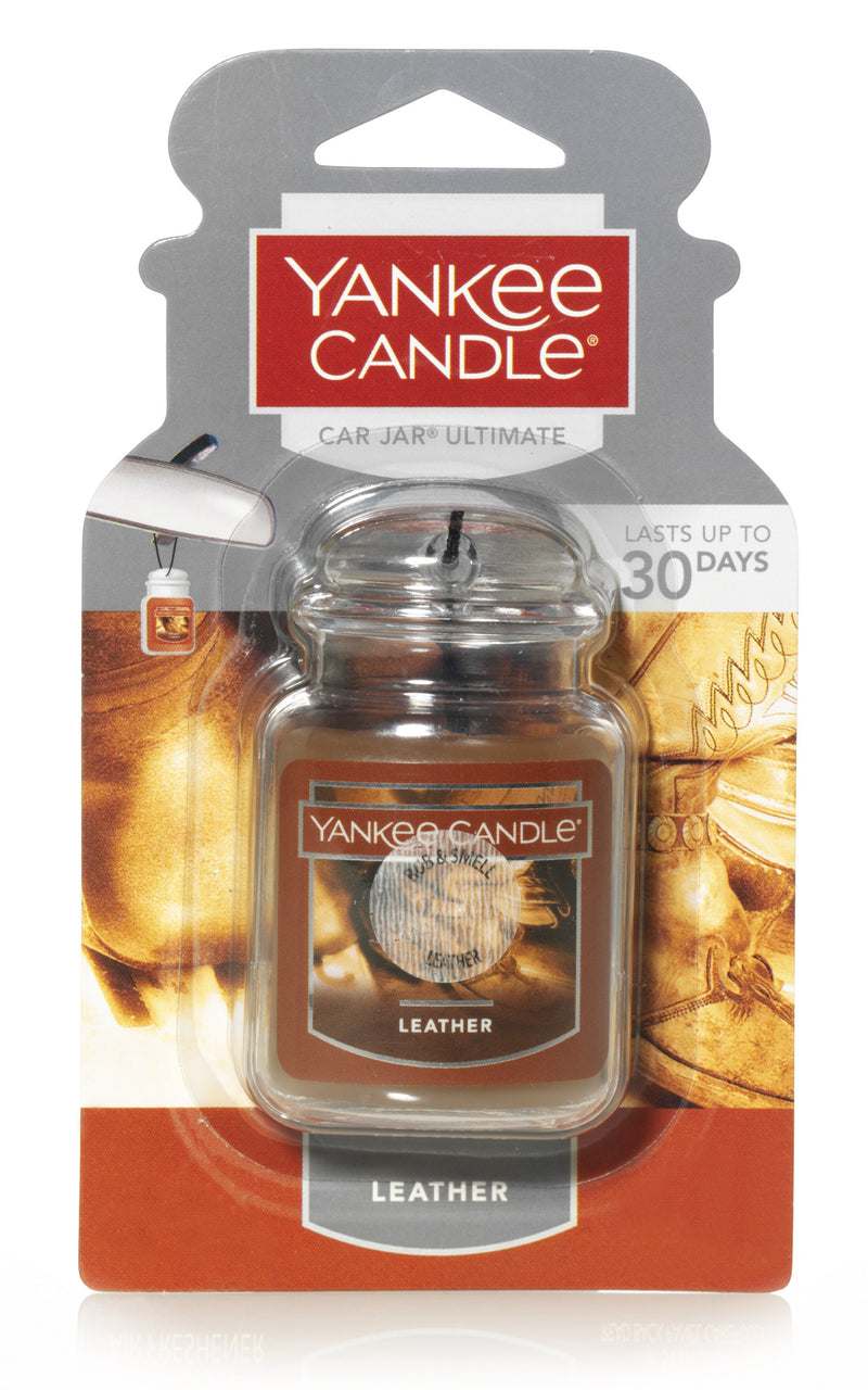 Yankee Candle Car Air Fresheners, Hanging Car Jar Ultimate, Neutralizes Odors Up To 30 Days, Leather, 0.96 OZ (Pack of 4)