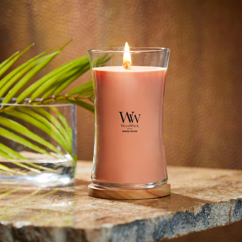 WoodWick Large Hourglass Scented Candle, Crackles as it Burns, Manuka Nectar, 21oz
