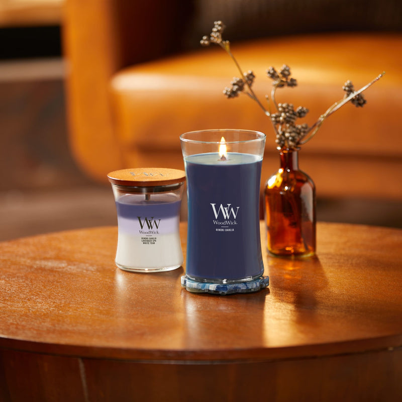 WoodWick Large Hourglass Scented Candle, Crackles as it Burns, Hinoki Dahlia, 21oz