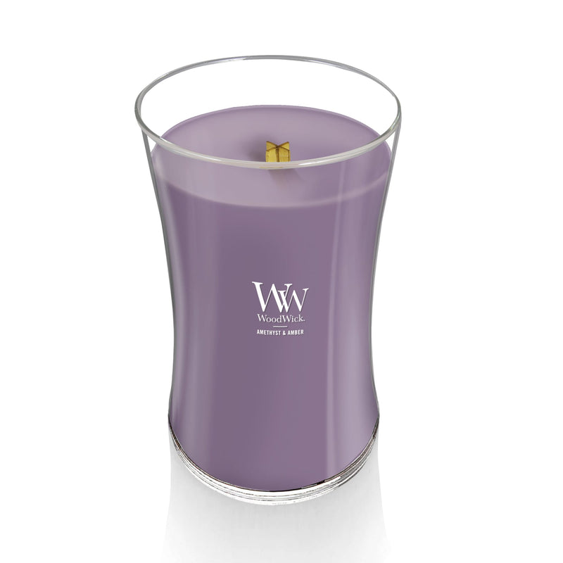 WoodWick Large Hourglass Scented Candle, Crackles as it Burns, Amethyst & Amber, 21oz