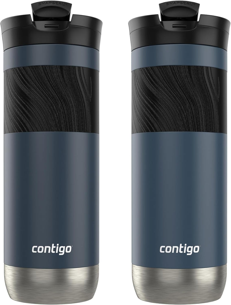 Contigo Byron 2.0 Stainless Steel Travel Mug with SNAPSEAL™ Lid and Grip, Blueberry & Midnight Berry, 20 oz (Pack of 2)