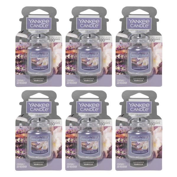 Yankee Candle Car Air Fresheners, Hanging Car Jar Ultimate, Neutralizes Odors Up To 30 Days, Lavender Vanilla, 0.96 OZ (Pack of 6)