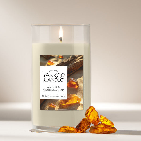 Yankee Candle Medium Pillar Scented Candle, Amber & Sandalwood, 14.25 oz (2-Pack)