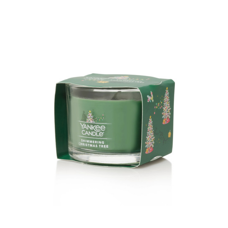Yankee Candle Signature Votive Mini Candle Jar, Shimmering Christmas Tree Scent, Natural Soy Wax Blend Candle with Natural Fiber Wick, 1.3 OZ Glass Jar (Pack of 6)