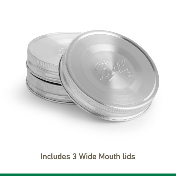 Ball Jar Stainless Steel One-Piece Mason Jar Lids, Wide Mouth, 3 Pack, 1 CT