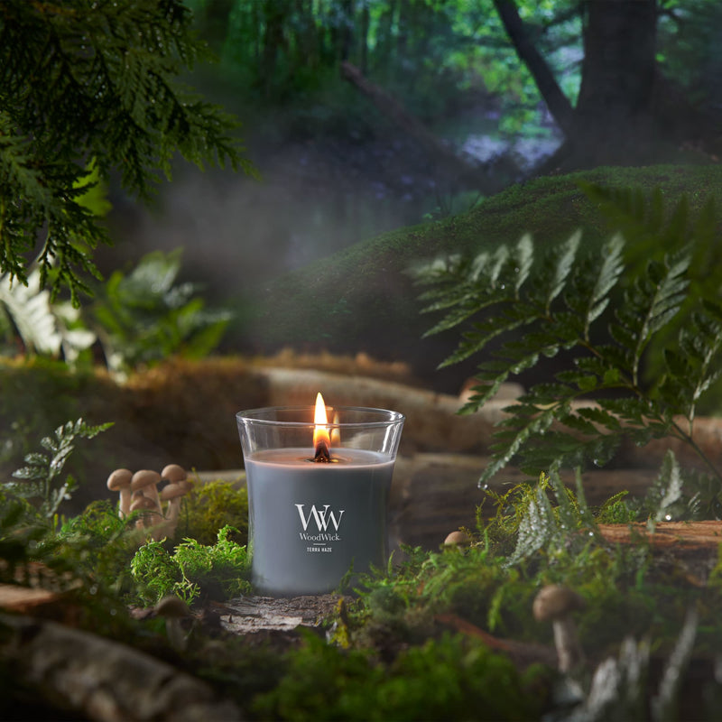 WoodWick Medium Hourglass Scented Candle, Crackles as it Burns, Terra Haze, 9.7oz