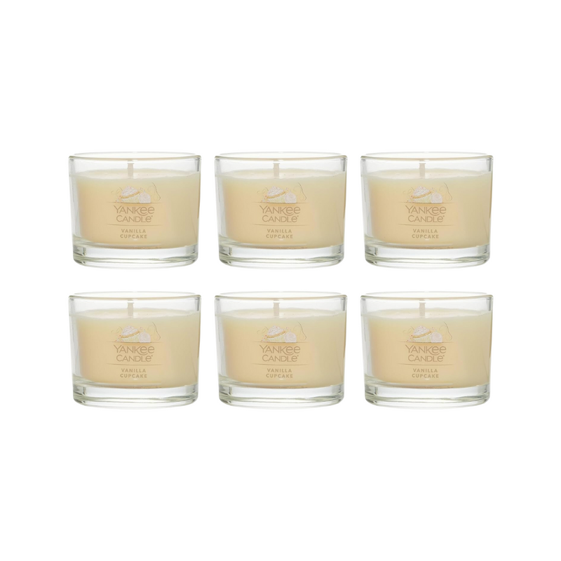 Yankee Candle Signature Votive Mini Candle Jar, Vanilla Cupcake Scent, Natural Soy Wax Blend Candle with Natural Fiber Wick, 1.3 OZ Glass Jar (Pack of 6)