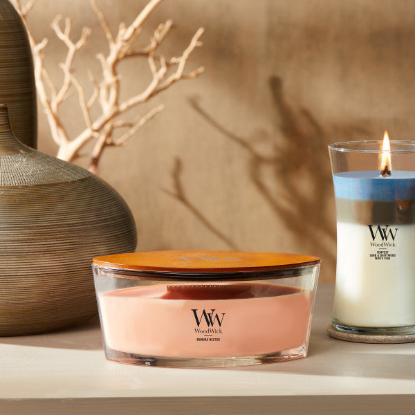WoodWick Scented Ellipse Candle, Crackles as it Burns, Manuka Nectar, 16oz