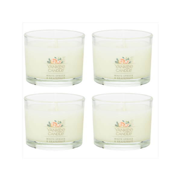 Yankee Candle Signature Votive Mini Candle Jar, White Spruce & Grapefruit Scent, Natural Soy Wax Blend Candle with Natural Fiber Wick, 1.3 OZ Glass Jar (Pack of 4)