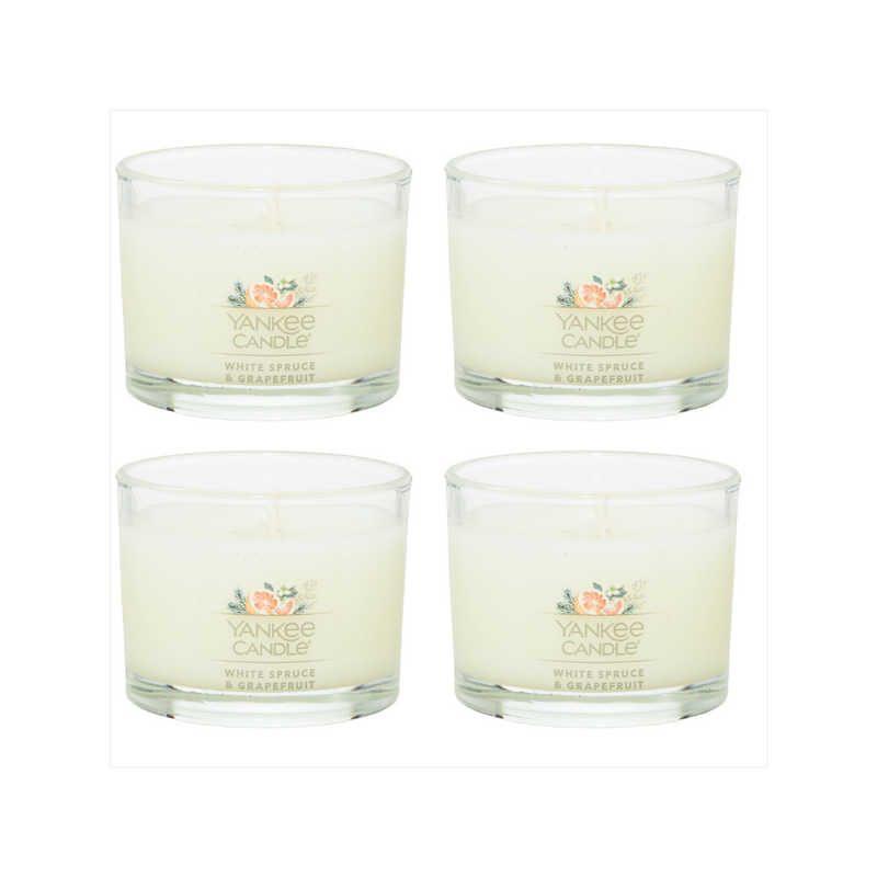 Yankee Candle Signature Votive Mini Candle Jar, White Spruce & Grapefruit Scent, Natural Soy Wax Blend Candle with Natural Fiber Wick, 1.3 OZ Glass Jar (Pack of 4)