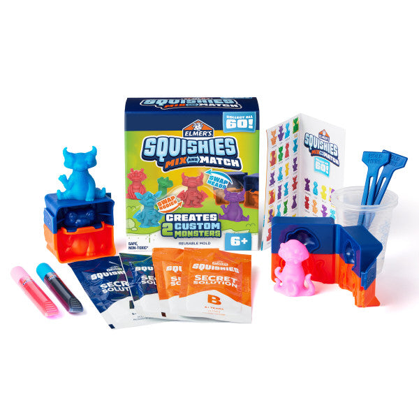 Elmer's Squishies DIY Craft Kit Bundle: Mix & Match Characters & Glow-in-the-Dark Mystery Squishy Toys – Kids Activity Kits, 25 Pieces Total