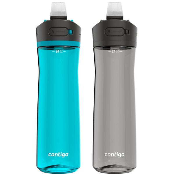 Contigo Ashland 2.0 Leak-Proof Water Bottle with Lid Lock and Angled Straw, Dishwasher Safe, Interchangeable Lid, Juniper & Sake, 24oz (Pack of 2)