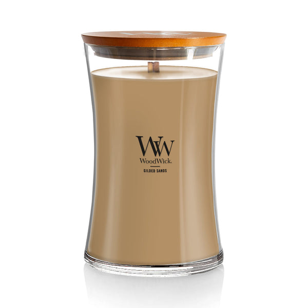 WoodWick Large Hourglass Scented Candle, Crackles as it Burns, Gilded Sands, 21oz