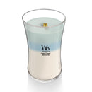 WoodWick Large Oceanic Trilogy Hourglass Scented Candle, Crackles as it Burns, Sagewood & Seagrass | Seaside Neroli | Vanilla & Sea Salt, 21oz
