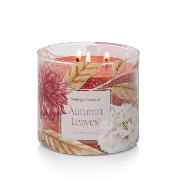 Yankee Candle 3-Wick Decorative Scented Candle, Autumn Leaves, 14.5 Ounce