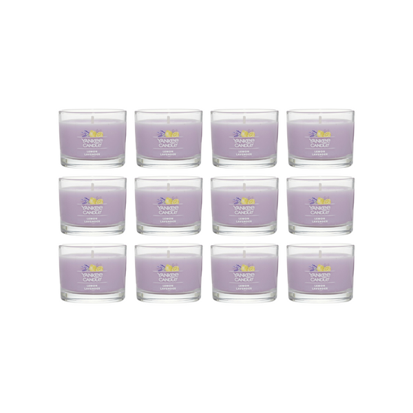 Yankee Candle Signature Votive Mini Candle Jar, Lemon Lavender Scent, Natural Soy Wax Blend Candle with Natural Fiber Wick, 1.3 OZ Glass Jar (Pack of 12)