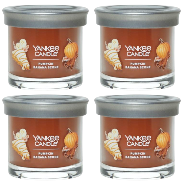 Yankee Candle Small Tumbler Scented Single Wick Jar Candle, Pumpkin Banana Scone, Over 20 Hours of Burn Time, 4.3 Ounce (Pack of 4)