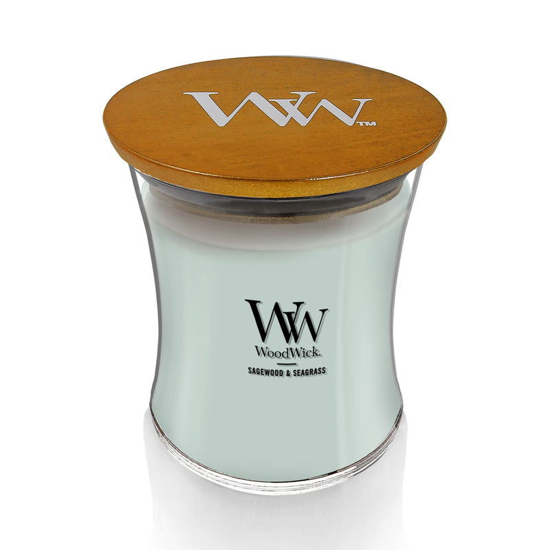 WoodWick Medium Hourglass Scented Candle, Crackles as it Burns, Sagewood & Seagrass, 9.7oz
