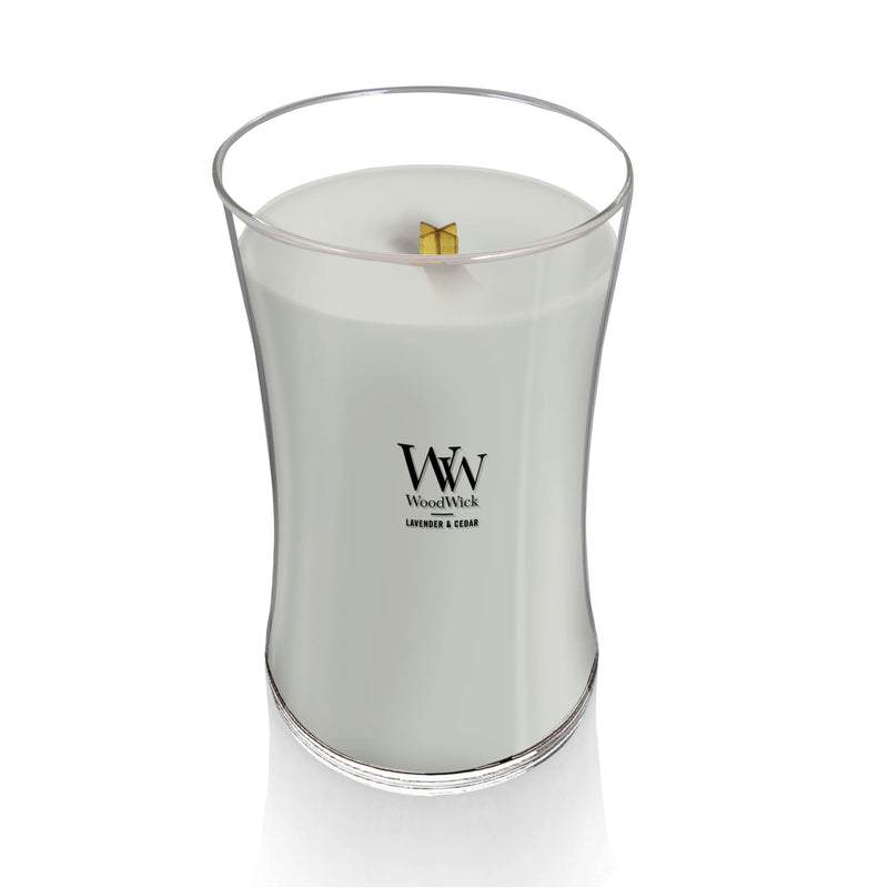 WoodWick Large Hourglass Scented Candle, Crackles as it Burns, Lavender & Cedar, 21oz
