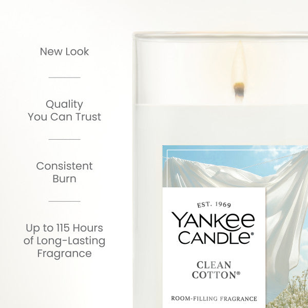 Yankee Candle Medium Pillar Scented Candle, Clean Cotton, 14.25 oz, 2-Pack
