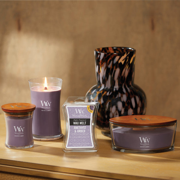 WoodWick Scented Ellipse Candle, Crackles as it Burns, Amethyst & Amber, 16oz