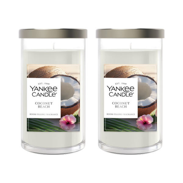 Yankee Candle Medium Pillar Scented Candle, Coconut Beach, 14.25 oz (2-Pack)
