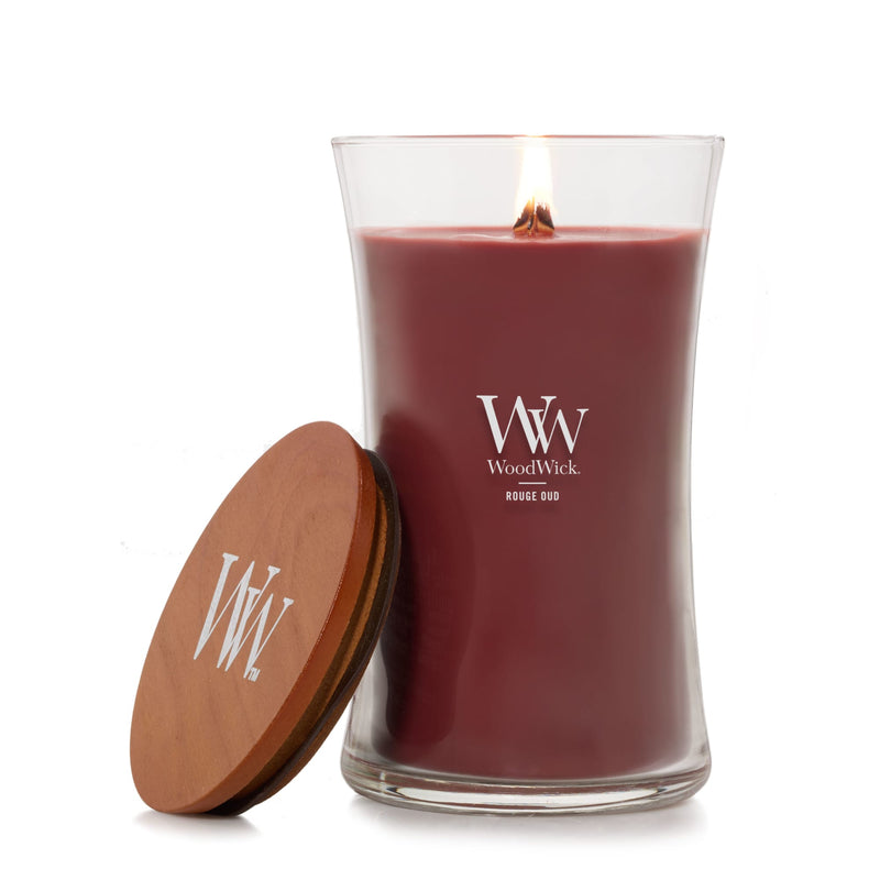 WoodWick Large Hourglass Scented Candle, Crackles as it Burns, Rouge Oud, 21oz