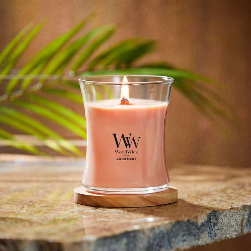 WoodWick Medium Hourglass Scented Candle, Crackles as it Burns, Manuka Nectar, 9.7oz